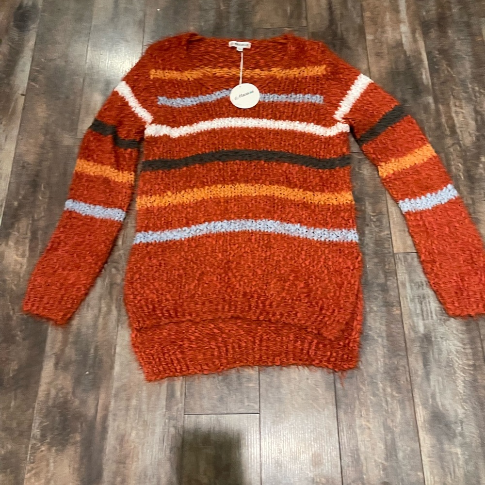 MACARON Warm Striped Sweater in Orange and Brown
